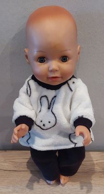 Schwarz weiße Garnitur aus Fleece für Puppen in der Gr. 35-40 cm