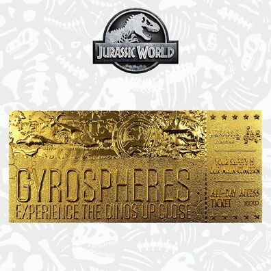 Jurassic World Replik Gyrosphere Collectible Ticket (vergoldet) Limited-ORIGINAL
