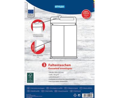 Stylex 41193 Falten-Versandtaschen DIN B4, 3 Stück, FSC
