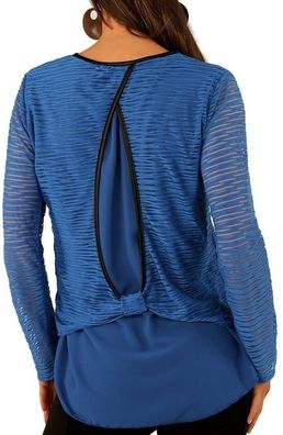 Sexy Damen Lagen Bluse Shirt Chiffon Transparent Streifen 34/36/38 TOP blau
