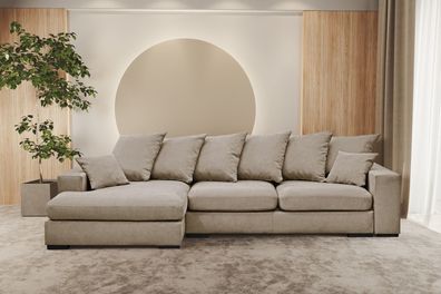 Ecksofa mit schlaffunktion und bettkasten, Sofa L-form, Couch L-form Gabon Beige