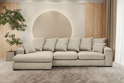 Ecksofa mit schlaffunktion und bettkasten, Sofa L-form, Couch L-form Gabon Hellbeige