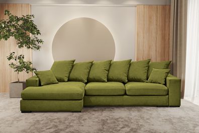 Ecksofa mit schlaffunktion und bettkasten, Sofa L-form, Couch L-form Gabon Hellgrün