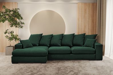 Ecksofa mit schlaffunktion und bettkasten, Sofa L-form, Couch L-form Gabon Grün