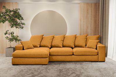 Ecksofa mit schlaffunktion und bettkasten, Sofa L-form, Couch L-form Gabon Orange