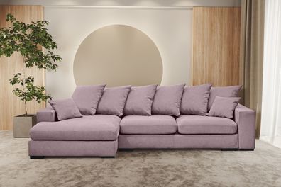 Ecksofa mit schlaffunktion und bettkasten, Sofa L-form, Couch L-form Gabon Lila