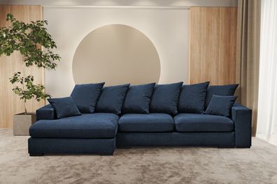 Ecksofa mit schlaffunktion und bettkasten, Sofa L-form, Couch L-form Gabon Blau