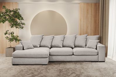 Ecksofa mit schlaffunktion und bettkasten, Sofa L-form, Couch L-form Gabon Hellgrau