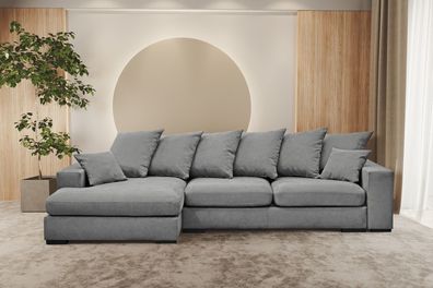 Ecksofa mit schlaffunktion und bettkasten, Sofa L-form, Couch L-form Gabon Grau