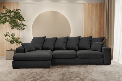 Ecksofa mit schlaffunktion und bettkasten, Sofa L-form, Couch L-form Gabon Schwarz
