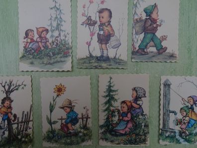 7 süße mini Bilder Kinder wie gemalt für Puppenstube ... 7x4,5cm