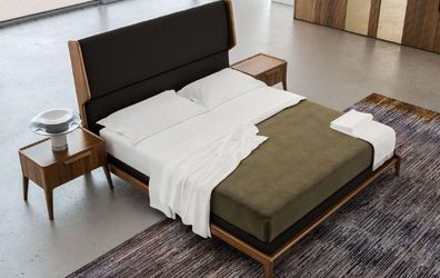 Braunes Schlafzimmer-Set Bett Nachttische 2tlg Moderner Stil Luxus Möbel