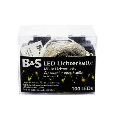 LED Batterie Mikro Lichterkette mit 100 LEDs warmweiß Innen -& Außen