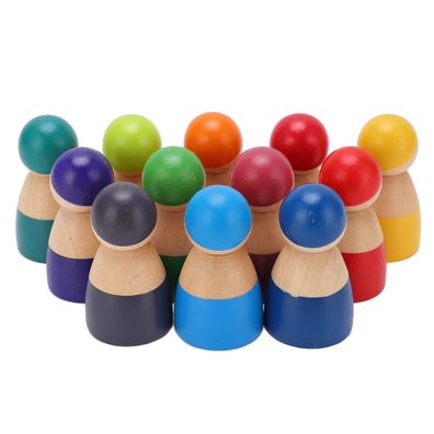 12-teiliges Holz-Peg-Menschen-Figuren-Set, buntes Peg-Puppenspielzeug