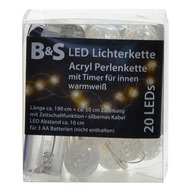 LED Batterie Acryl Perlen Lichterkette 20 LEDs warmweiß Innenbereich