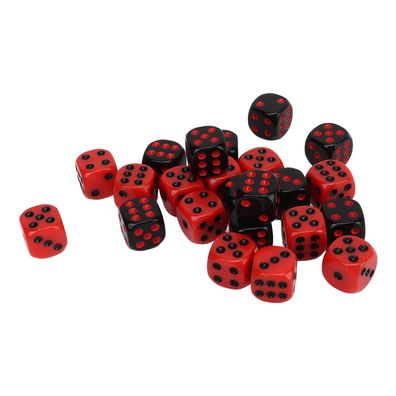 48 Stück 6-seitige Würfel aus schwarzem und rotem, wasserfestem Kunststoff