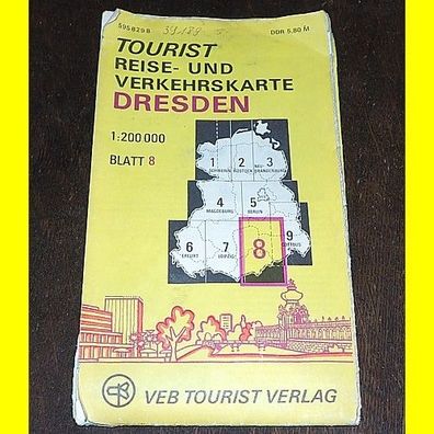 Tourist Reise- und Verkehrskarte Dresden 1:200 000 von 1978