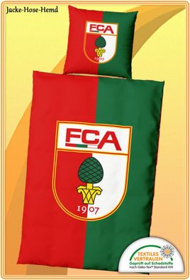 FC Augsburg Bettwäsche Baumwolle Logo FCA 1907 Reißverschluss Gr. 135x200cm NEU