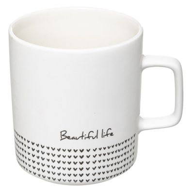 Becher weiß Beautiful Life 480 ml Teebecher Kaffeebecher Keramik Trinkbecher Modern