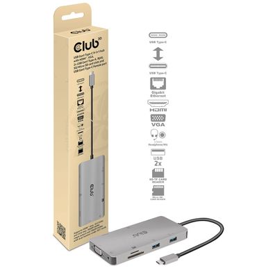 USB Hub Typ C => VGA/ HDMI/2x USB-A/ LAN/ Card-Reader * Club 3D*