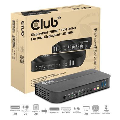 KVM Switch 2-fach * Club3D* DisplayPort/ HDMI