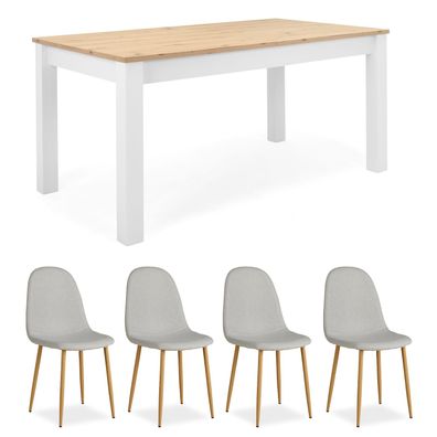 Essgruppe mit 4 Stühlen Esstisch ausziehbar Esszimmertisch Weiß Holztisch Polsters...