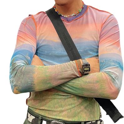 Herren Vintage Graffiti Sweatshirt Farben gespleißt Unterhemd Hunk Pullover S-3XL