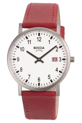Boccia Herren-Armbanduhr Titan mit Lederband Rot 3662-02