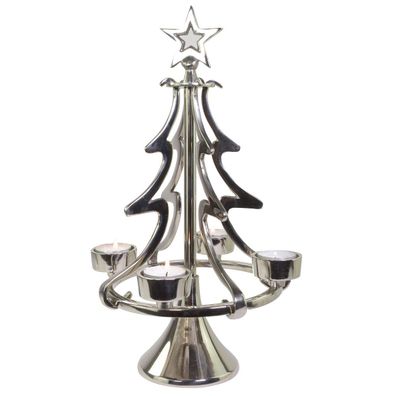 Advents-Kerzenhalter Baum Silberfarben für 4 Teelichter aus Aluminium
