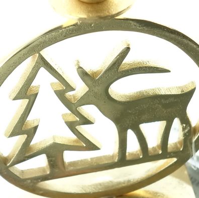 Weihnachtsleuchter Tannenbaum mit Hirsch Goldfarben massiv 20 cm - Aluminium