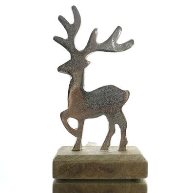 Weihnachstdeko Mahola Hirsch Silberfarben auf Holzbasis natur 18 cm