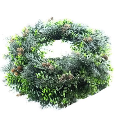 Weihnachtsdeko Eukalyptus Mischkranz mit Tanne gefrostet Ø 50 cm - Kunstblumen