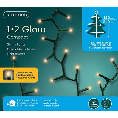 Lumineo LED Lichterkette 1•2 Glow Compact 180 cm 540 Lichter klassisch warm