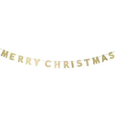 Weihnachtsdeko "Merry Christmas" Schriftzug Goldfarben 190 x 10 cm - Holz