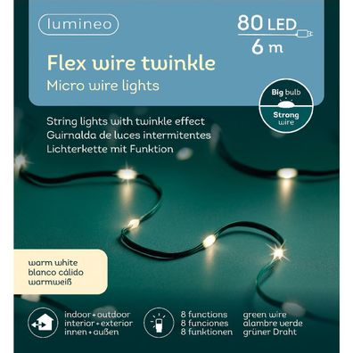 Lumineo LED Lichterkette mit Funktionen 600 cm 80 Lichter warmweiß
