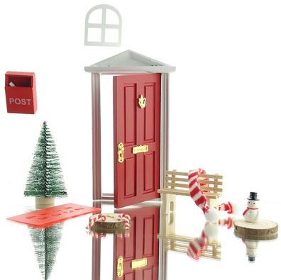 Weihnachtsdeko Wichtel-Tür Rot mit Zubehör 13-teilig - Holz & Kunststoff