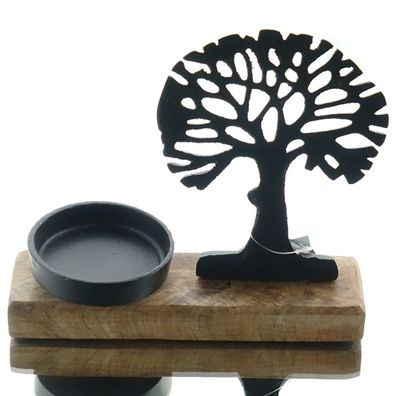 Riffelmacher Baum mit Teelichthalter Natur & Schwarz 18 cm - Aluminium & Holz