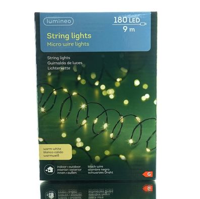 Lumineo Micro LED String Lights Lichterkette 900 cm 180 Lichter warmweiß