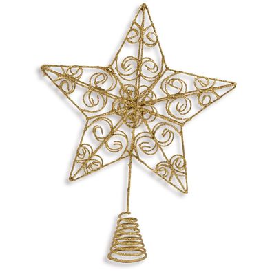 Weihnachtsbaumspitze Barock - Stern Goldfarben mit Goldglitter 20 cm - Metall