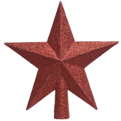 Bruchfeste Weihnachtsbaumspitze Stern Rot mit Glitter Ø 19 cm - Kunststoff