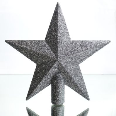 Bruchfeste Weihnachtsbaumspitze Stern Silberfarben mit Glitter Ø 19 cm - Kunststoff