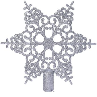 Bruchfeste Weihnachtsbaumspitze Barock Stern Silberfarben mit Glitter aus Kunststoff