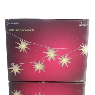 Lumineo LED Lichterkette Girlande Sterne weiß 160 cm 5 Lichter warmweiß