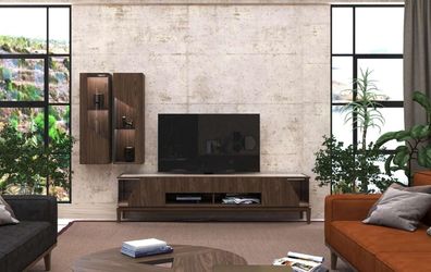 Wohnzimmermöbel Wohnwand Hängeregale Sideboard Braun Luxus Holzmöbel