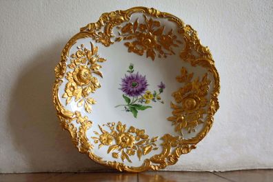 Meissen Prunkteller Antik Vintage Alt Gold Blume 31cm Prunkschale Violett Zierteller