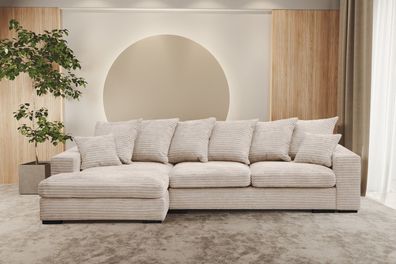 Ecksofa mit schlaffunktion und bettkasten, Couch L-form Gabon stoff Zoom Creme