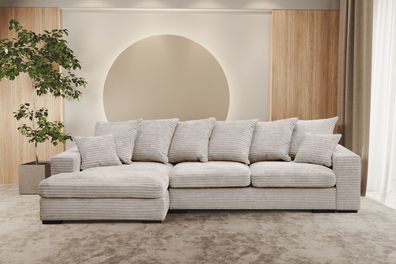 Ecksofa mit schlaffunktion und bettkasten, Couch L-form Gabon stoff Zoom Perle