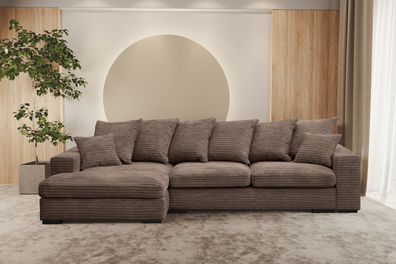 Ecksofa mit schlaffunktion und bettkasten, Couch L-form Gabon stoff Zoom Braun