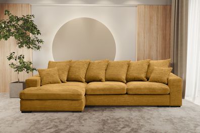 Ecksofa mit schlaffunktion und bettkasten, Couch L-form Gabon stoff Zoom Gelb