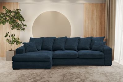 Ecksofa mit schlaffunktion und bettkasten, Couch L-form Gabon stoff Zoom Blau